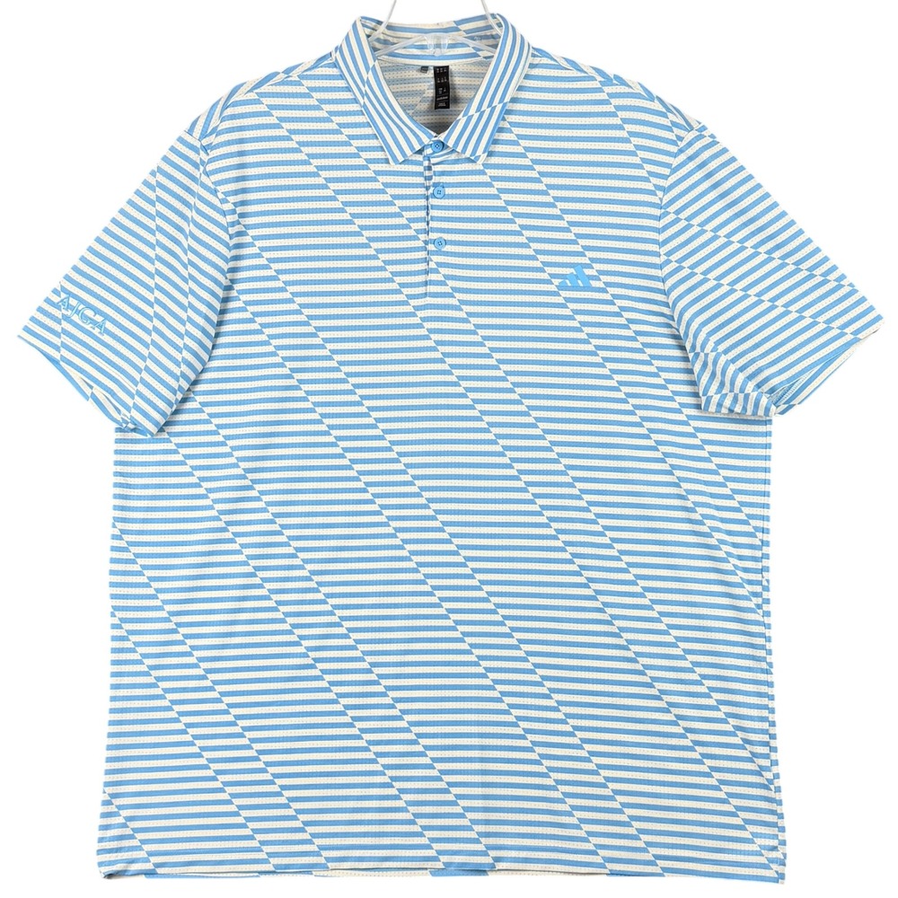 Adidas Men's 2XL Blue White Striped Performance Athletic Golf Shirt Sporty AJGA